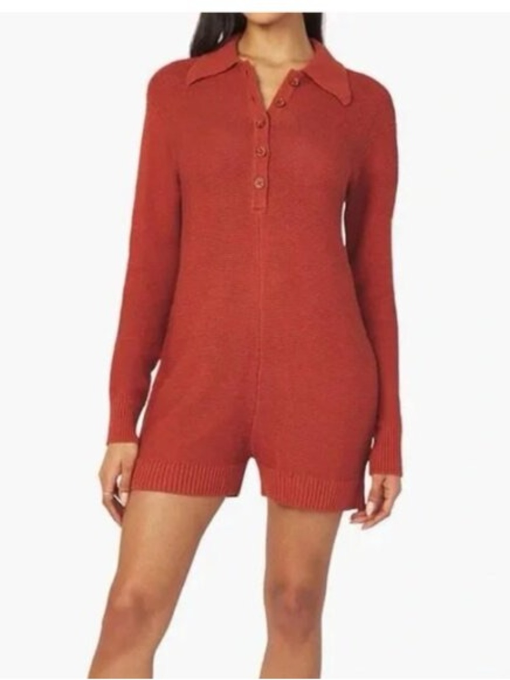 WEWOREWHAT knit romper terra cotta color large